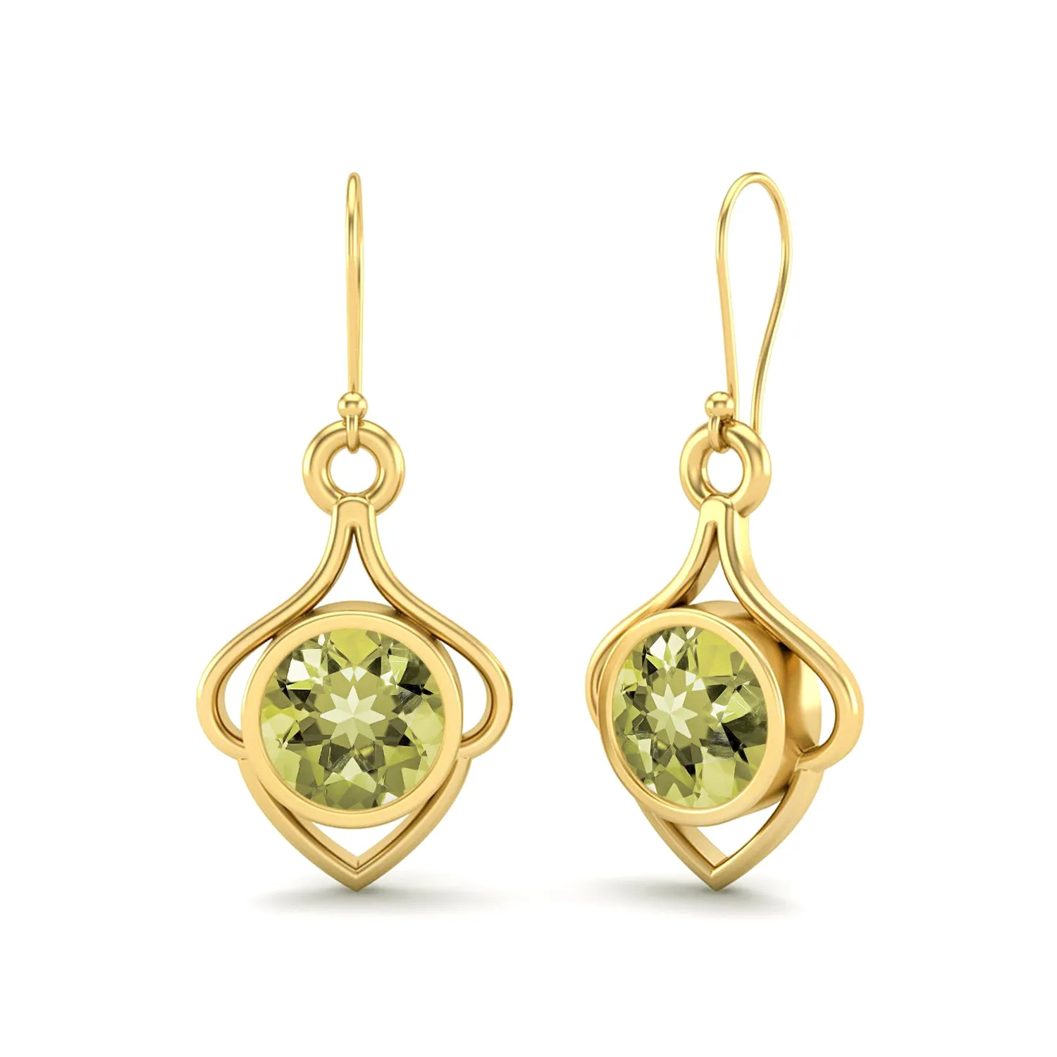 6MM Round Lemon Quartz 9k Yellow Gold Wire Dainty Earrings For Women