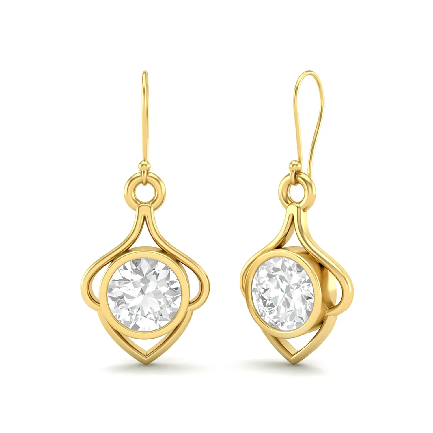 6MM Round Moissanite 9k Yellow Gold Wire Dainty Earrings For Women