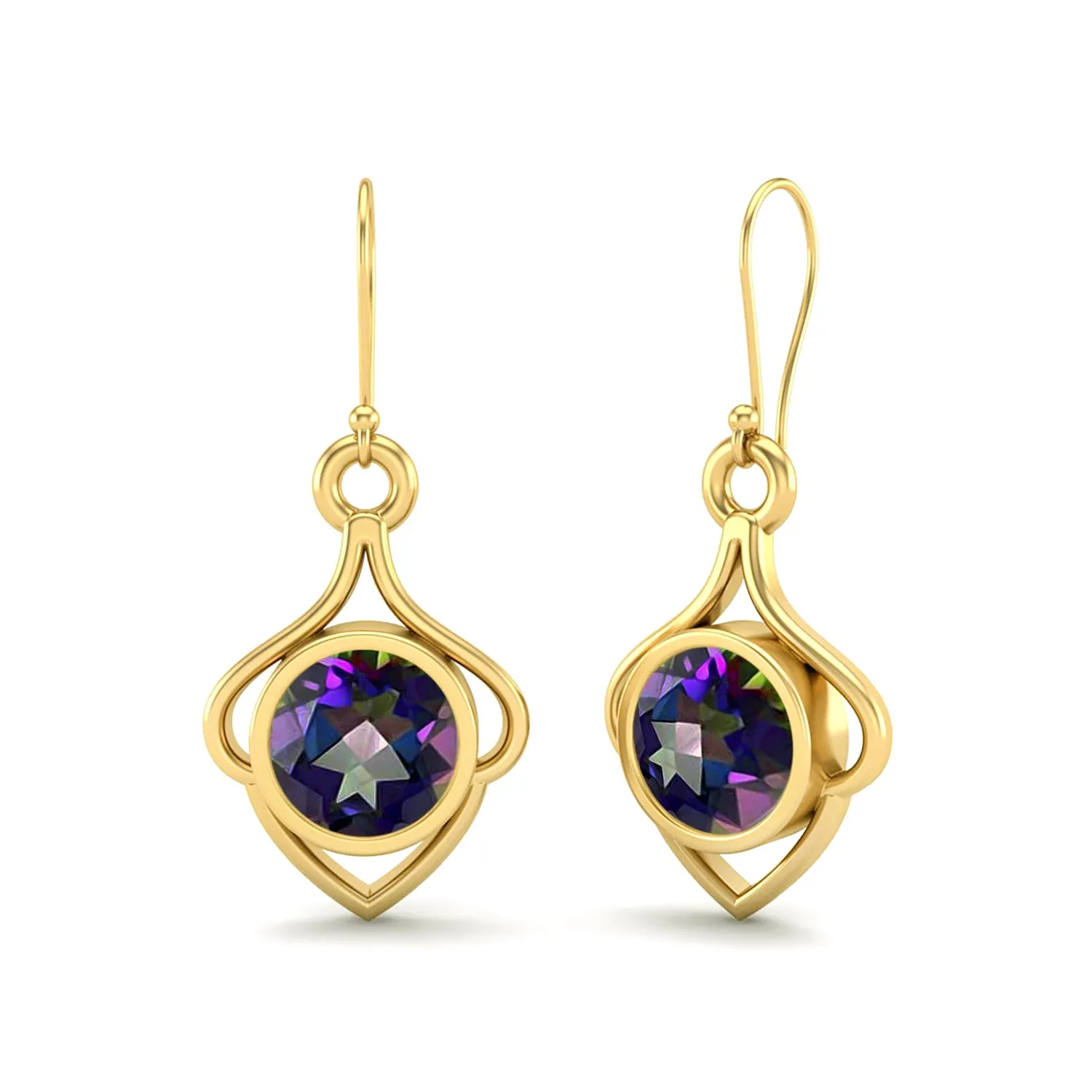 6MM Round Mystic Topaz 9k Yellow Gold Wire Dainty Earrings For Women
