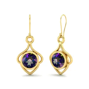 6MM Round Mystic Topaz 9k Yellow Gold Wire Dainty Earrings For Women