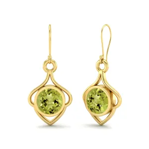6MM Round Peridot 9k Yellow Gold Wire Dainty Earrings For Women