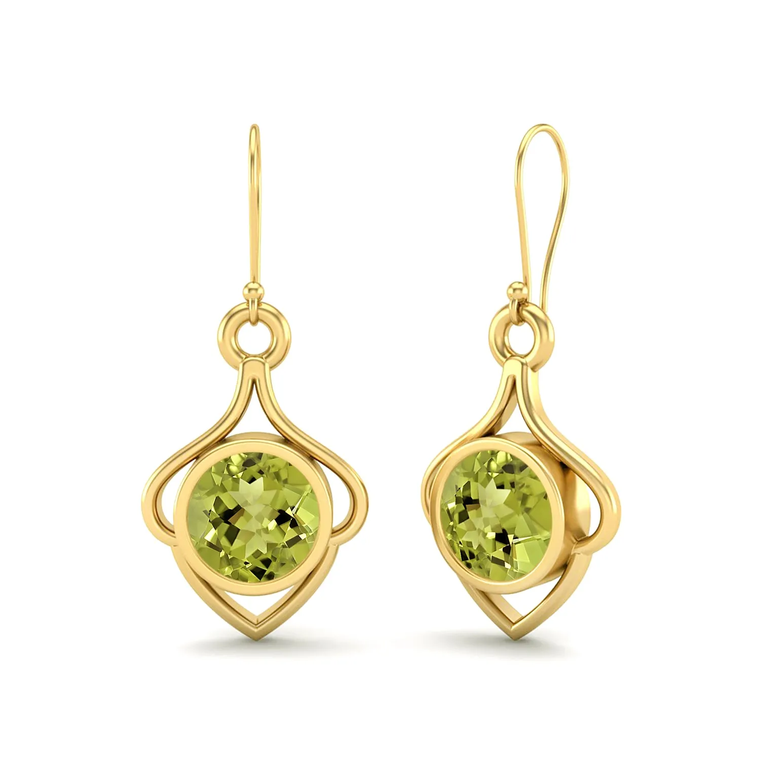 6MM Round Peridot 9k Yellow Gold Wire Dainty Earrings For Women