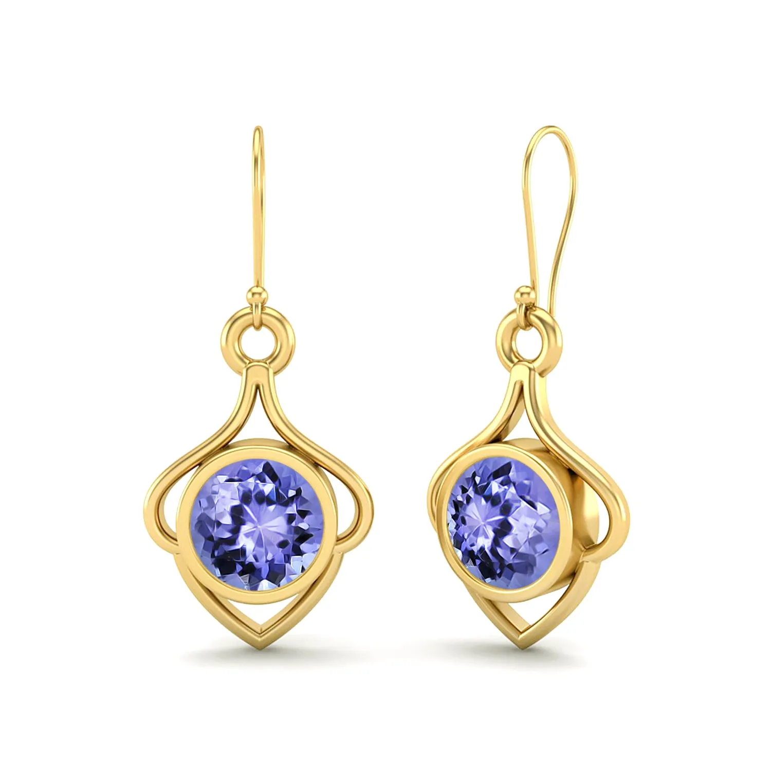 6MM Round Tanzanite 9k Yellow Gold Wire Dainty Earrings For Women