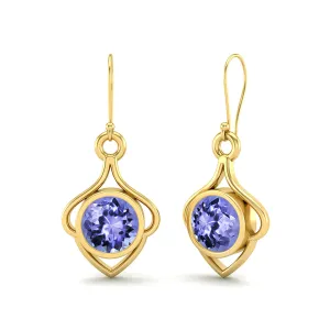 6MM Round Tanzanite 9k Yellow Gold Wire Dainty Earrings For Women