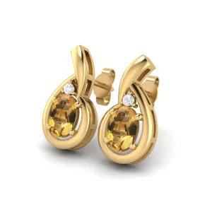 6x4mm Oval Shape Citrine Studs 9k Yellow Gold Teardrop Earrings