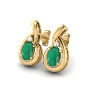 6x4mm Oval Shape Emerald Zambia Studs 9k Yellow Gold Teardrop Earrings