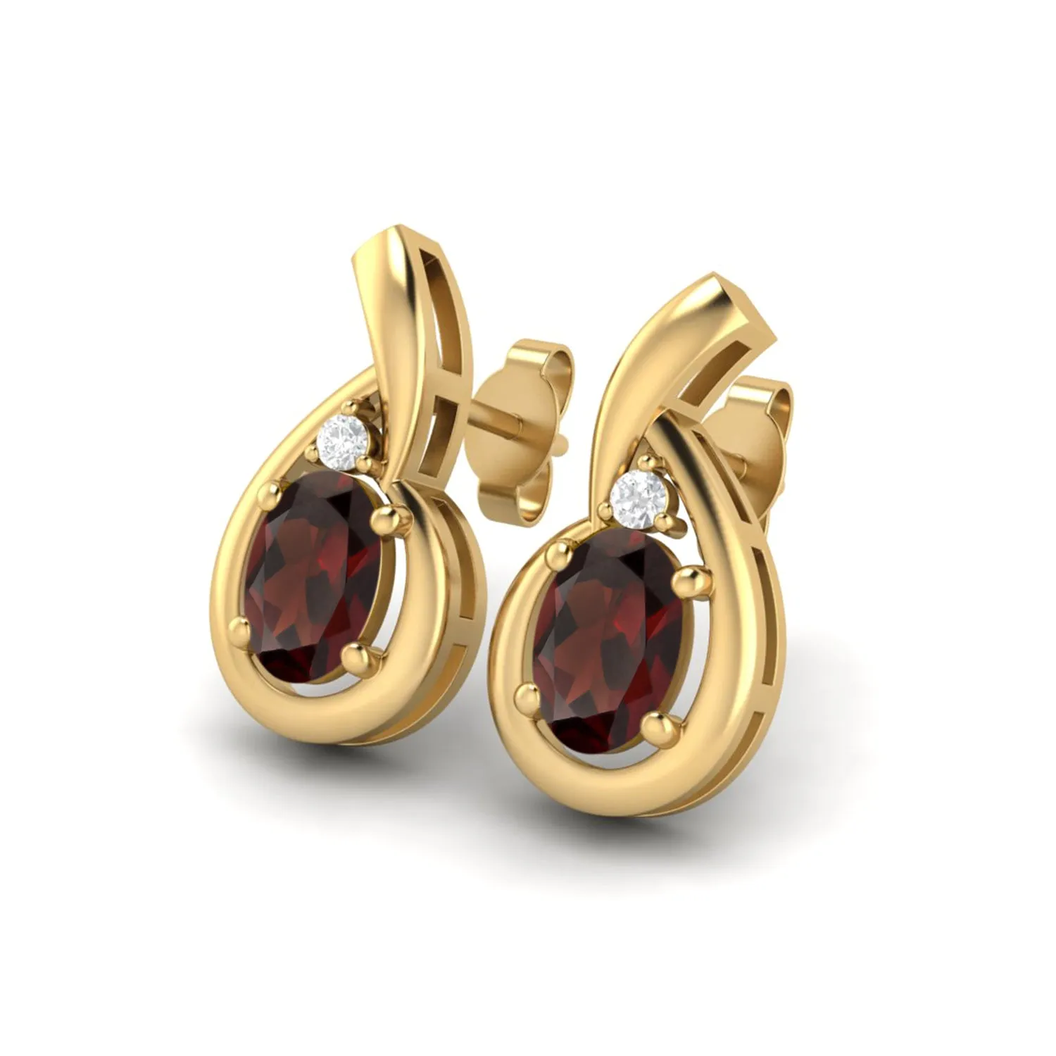 6x4mm Oval Shape Garnet Studs 9k Yellow Gold Teardrop Earrings