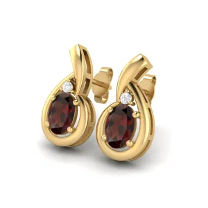 6x4mm Oval Shape Garnet Studs 9k Yellow Gold Teardrop Earrings