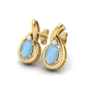 6x4mm Oval Shape Larimar Studs 9k Yellow Gold Teardrop Earrings