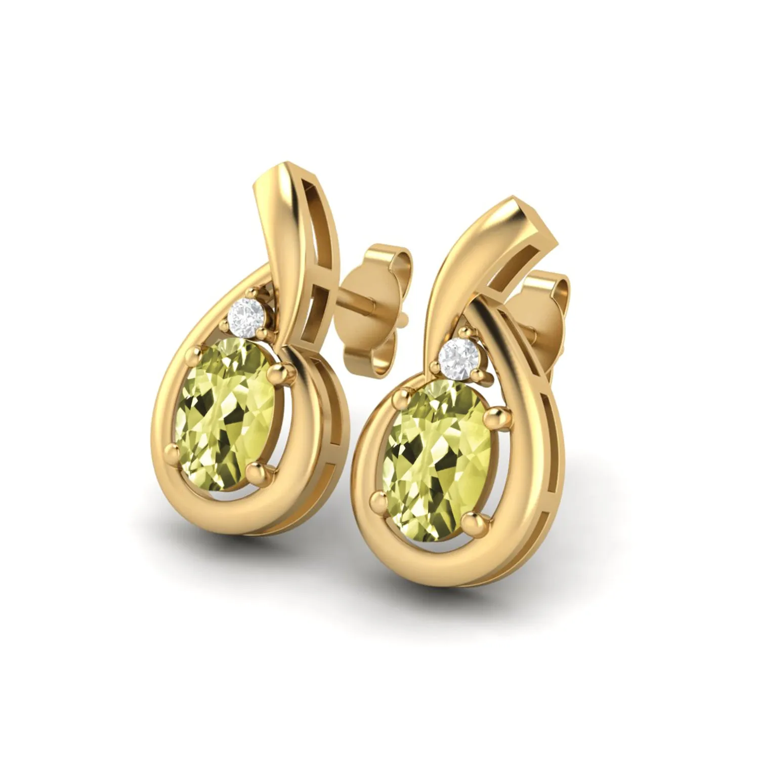 6x4mm Oval Shape Lemon Quartz Studs 9k Yellow Gold Teardrop Earrings