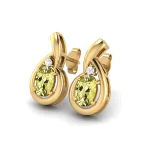 6x4mm Oval Shape Lemon Quartz Studs 9k Yellow Gold Teardrop Earrings