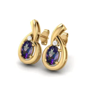 6x4mm Oval Shape Mystic Topaz Studs 9k Yellow Gold Teardrop Earrings