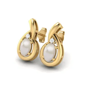 6x4mm Oval Shape Pearl Studs 9k Yellow Gold Teardrop Earrings