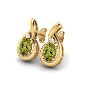 6x4mm Oval Shape Peridot Studs 9k Yellow Gold Teardrop Earrings