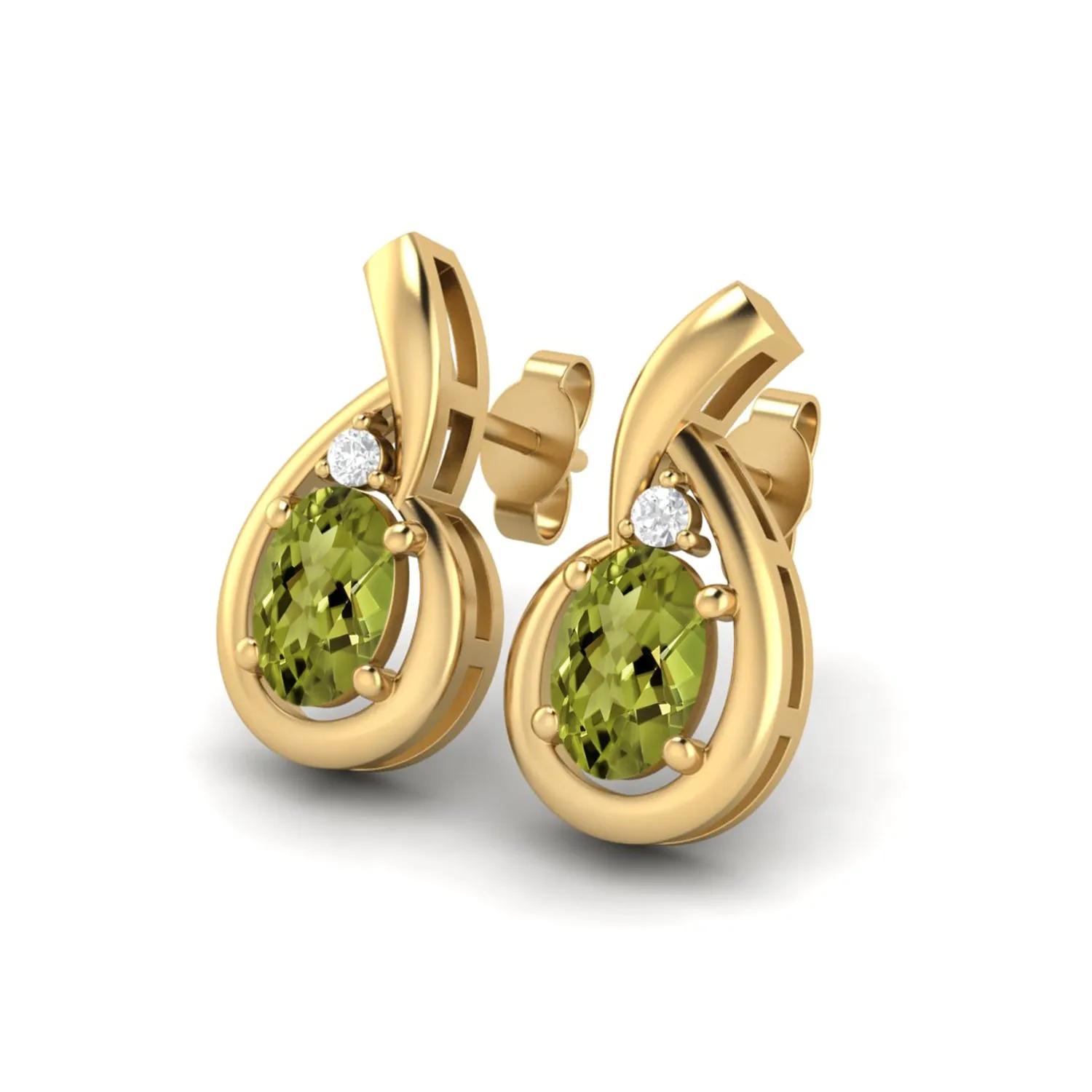 6x4mm Oval Shape Peridot Studs 9k Yellow Gold Teardrop Earrings