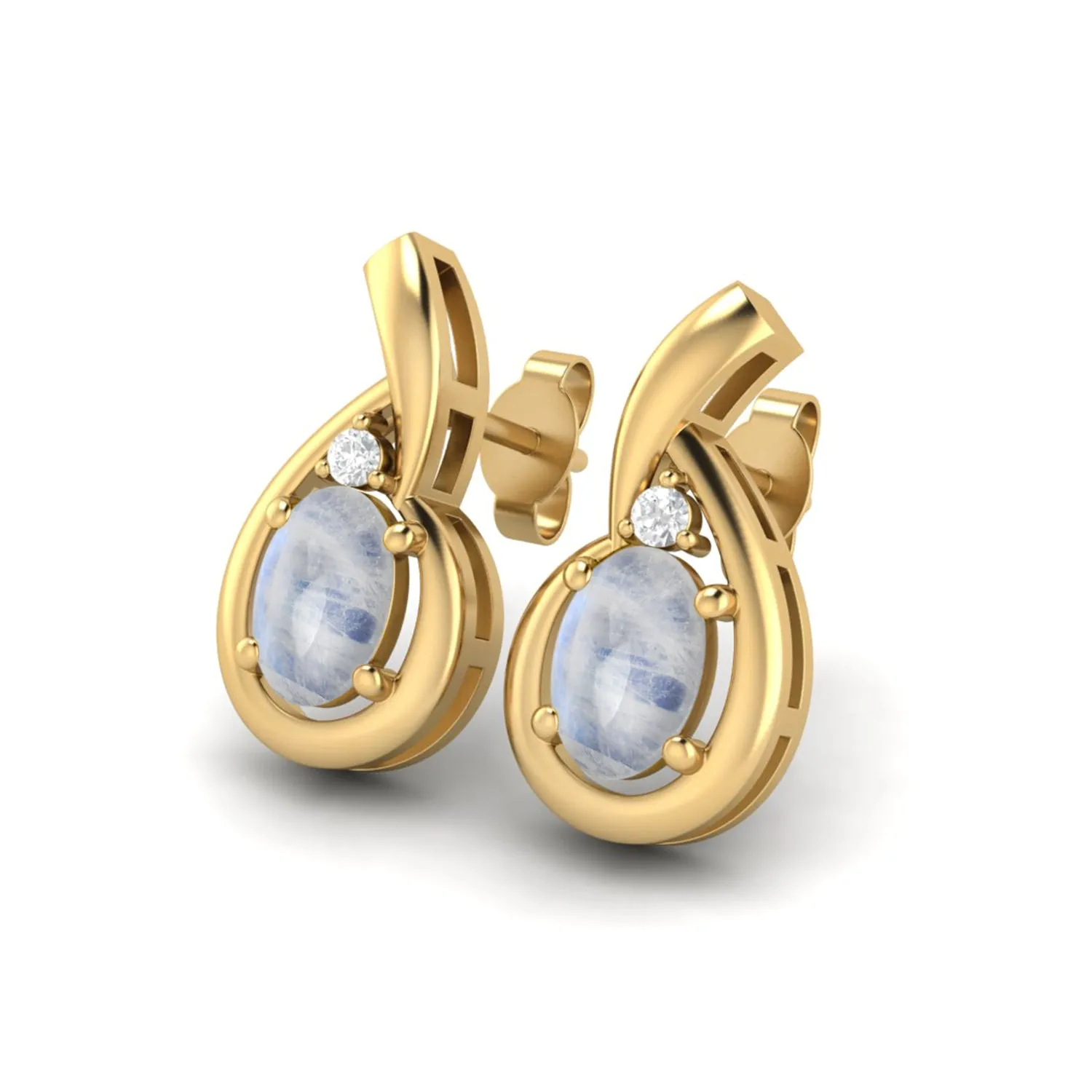 6x4mm Oval Shape Rainbow Studs 9k Yellow Gold Teardrop Earrings