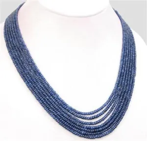 7 Strand 100% Natural Round Cabochon Blue Sapphire Beads Necklace