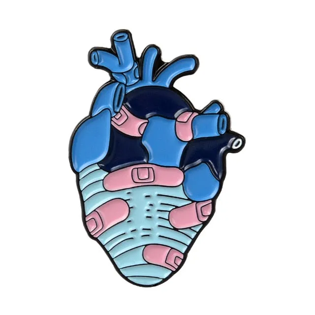 7pcs Heart pin Ocean Wave Bandage brave hearts enamel pins brooch for women men Punk Lapel pin badges organ Anatomy jewelry gift