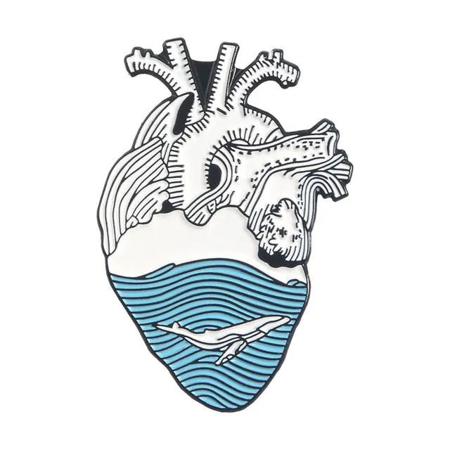 7pcs Heart pin Ocean Wave Bandage brave hearts enamel pins brooch for women men Punk Lapel pin badges organ Anatomy jewelry gift