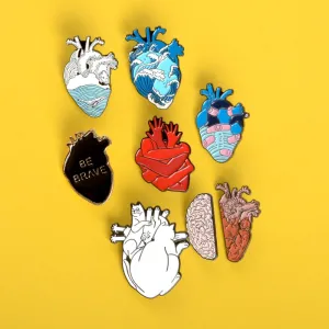 7pcs Heart pin Ocean Wave Bandage brave hearts enamel pins brooch for women men Punk Lapel pin badges organ Anatomy jewelry gift