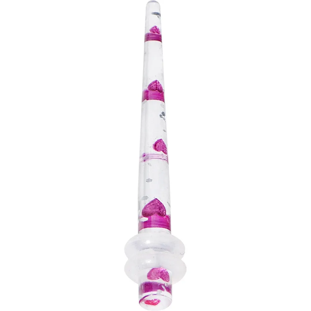 8 Gauge Clear Acrylic Glitter Purple Heart Confetti Taper