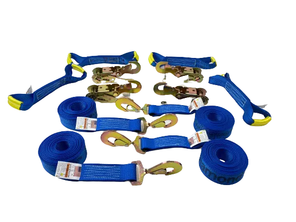 8 Point Kit DIAMOND WEAVE flatbed/rollback 18' car tie-down w/twisted snap hook