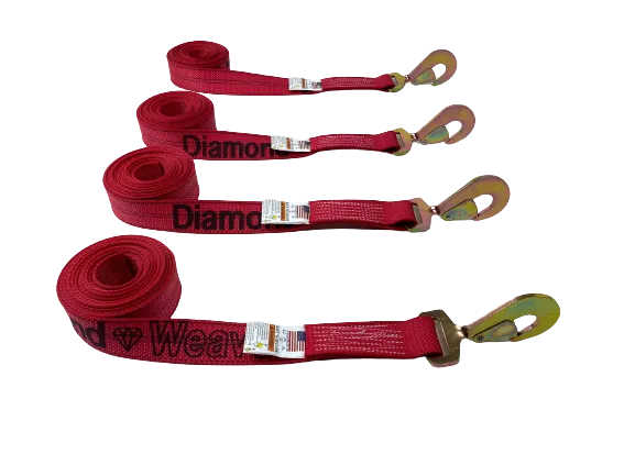 8 Point Kit DIAMOND WEAVE flatbed/rollback 18' car tie-down w/twisted snap hook