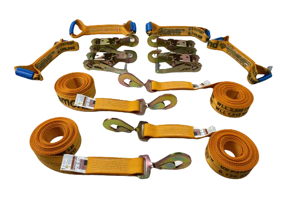 8 Point Kit DIAMOND WEAVE flatbed/rollback 18' car tie-down w/twisted snap hook