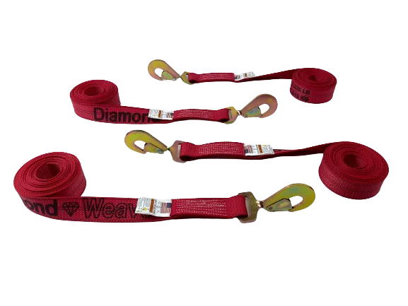 8 Point Kit DIAMOND WEAVE flatbed/rollback 18' car tie-down w/twisted snap hook