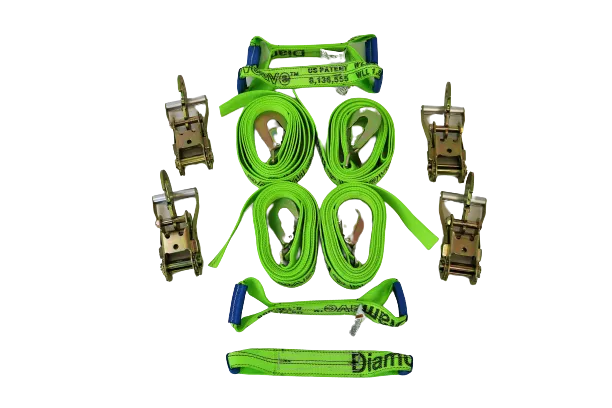 8 Point Kit DIAMOND WEAVE flatbed/rollback 18' car tie-down w/twisted snap hook