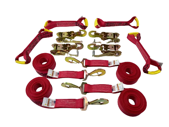 8 Point Kit DIAMOND WEAVE flatbed/rollback 18' car tie-down w/twisted snap hook