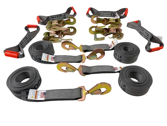 8 Point Kit DIAMOND WEAVE flatbed/rollback 18' car tie-down w/twisted snap hook