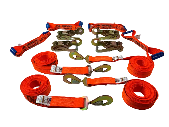 8 Point Kit DIAMOND WEAVE flatbed/rollback 18' car tie-down w/twisted snap hook