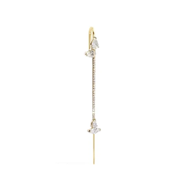 925 Silver Zircon Stud Earrings For Women Ear Bone Climber Clip Diagonal Piercing Chain Pin Ear Wrap Crawler Hook Earring
