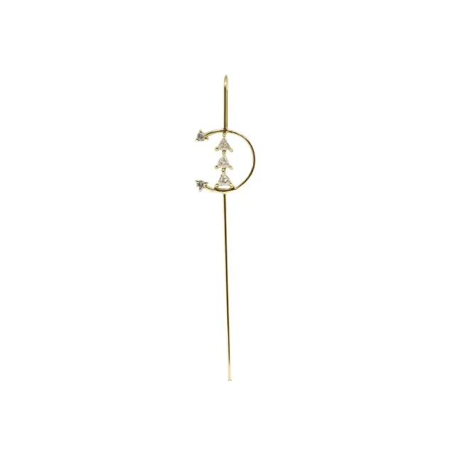 925 Silver Zircon Stud Earrings For Women Ear Bone Climber Clip Diagonal Piercing Chain Pin Ear Wrap Crawler Hook Earring