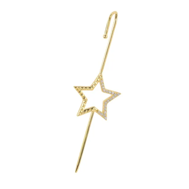 925 Silver Zircon Stud Earrings For Women Ear Bone Climber Clip Diagonal Piercing Chain Pin Ear Wrap Crawler Hook Earring