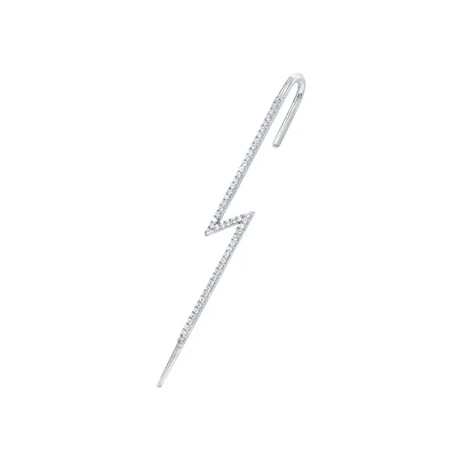 925 Silver Zircon Stud Earrings For Women Ear Bone Climber Clip Diagonal Piercing Chain Pin Ear Wrap Crawler Hook Earring