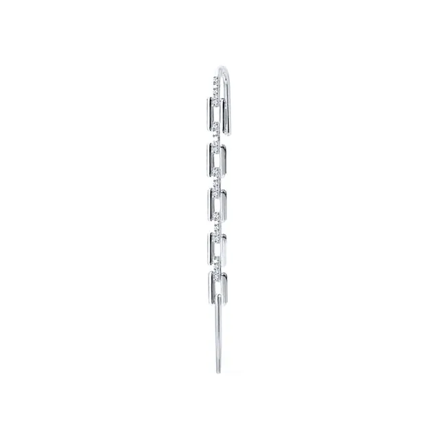 925 Silver Zircon Stud Earrings For Women Ear Bone Climber Clip Diagonal Piercing Chain Pin Ear Wrap Crawler Hook Earring