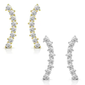 925 Sterling Silver Curved Bar Ear Climber Earrings