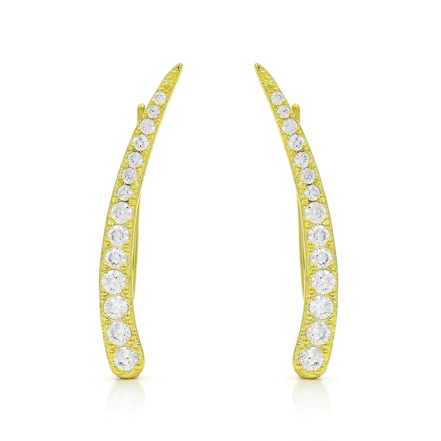 925 Sterling Silver Gold Plated Curved Bar Ear Crawler Earrings