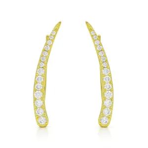 925 Sterling Silver Gold Plated Curved Bar Ear Crawler Earrings