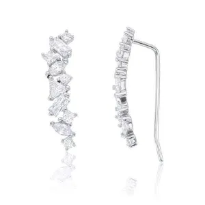 925 Sterling Silver Multi Faceted Ear Climber Earrings
