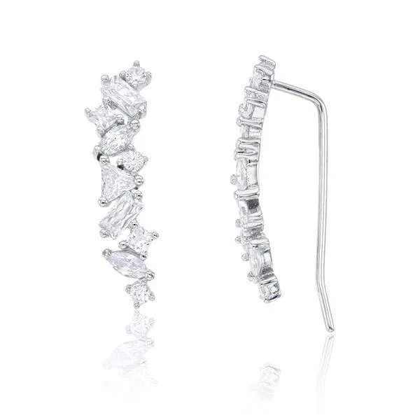 925 Sterling Silver Multi Faceted Ear Climber Earrings