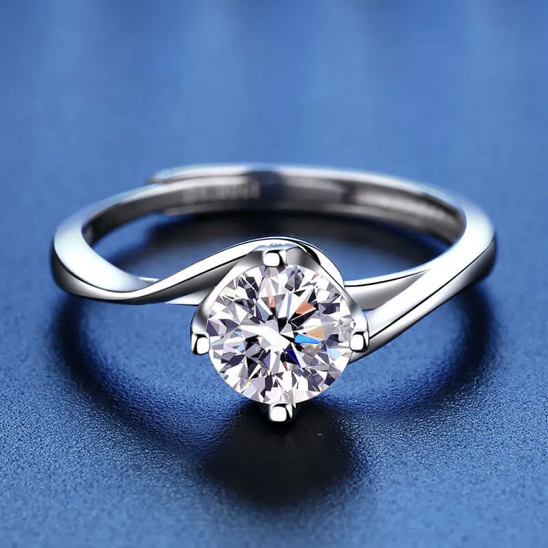 925 Sterling Silver Twisted Flower Moissanite Ring