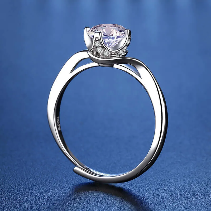 925 Sterling Silver Twisted Flower Moissanite Ring