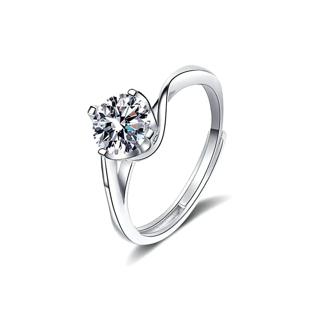 925 Sterling Silver Twisted Flower Moissanite Ring