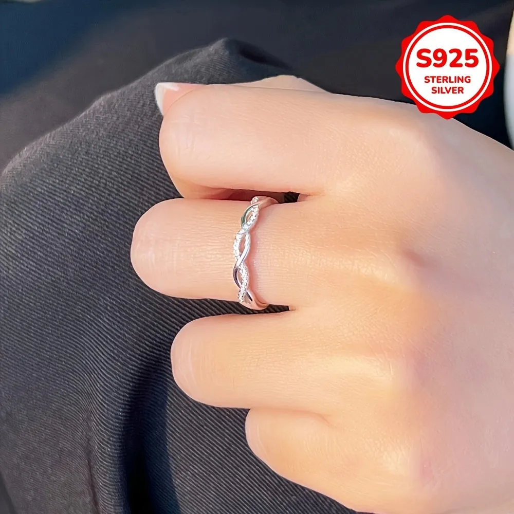 925 Sterling Silver Twisted Ropes Zirconia Adjustable Cuff