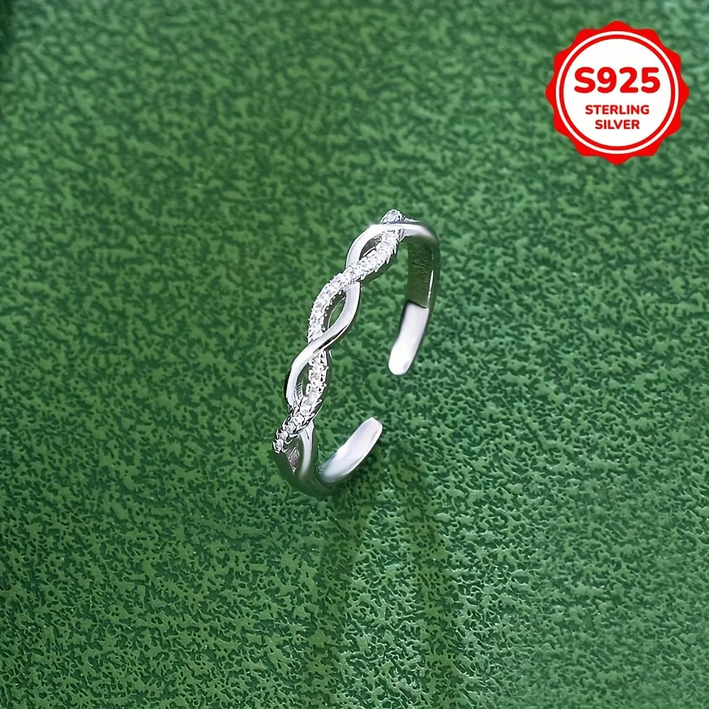 925 Sterling Silver Twisted Ropes Zirconia Adjustable Cuff