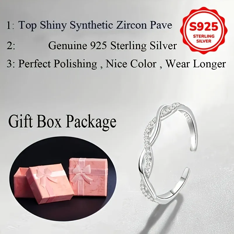 925 Sterling Silver Twisted Ropes Zirconia Adjustable Cuff