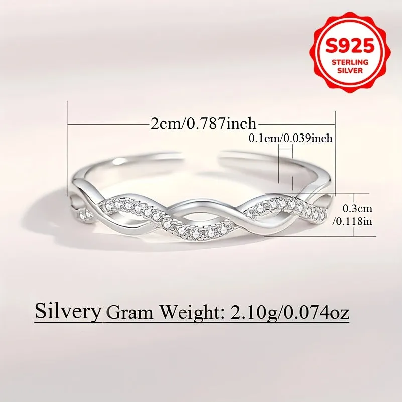 925 Sterling Silver Twisted Ropes Zirconia Adjustable Cuff